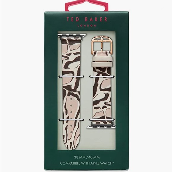 NIB Original TED BAKER Animal Print Leather Smartwatch Band Apple 38mm, 40mm